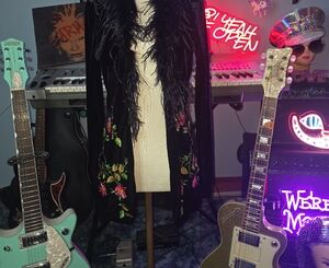 VINTAGE Betsey Johnson Black Velvet Jacket With Embroidery & Feather Trim